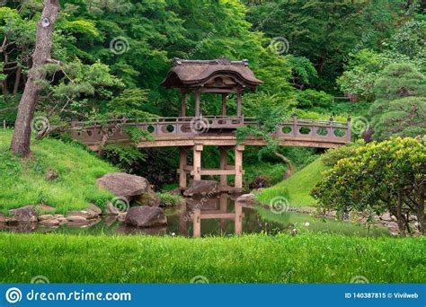 Wooden Arch Bridge In Traditional Japanese Garden Stock Image Image