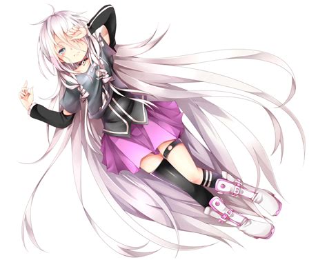 Download Blue Eyes Thigh Highs Skirt Blush White Hair Long Hair Ia