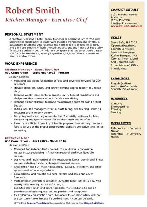 Executive Chef Resume Samples Mryn Ism