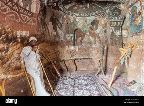 Orthodox Monk Inside Abuna Yemata Guh Church Tigray Ethiopia Africa