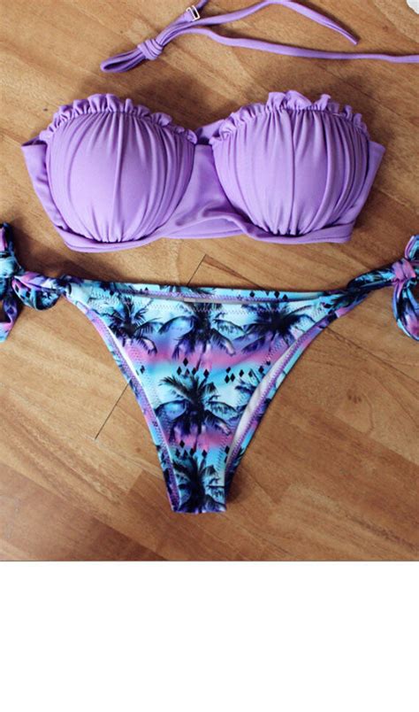 Tropical Palm Tree Strapless Bikini Set Romoti