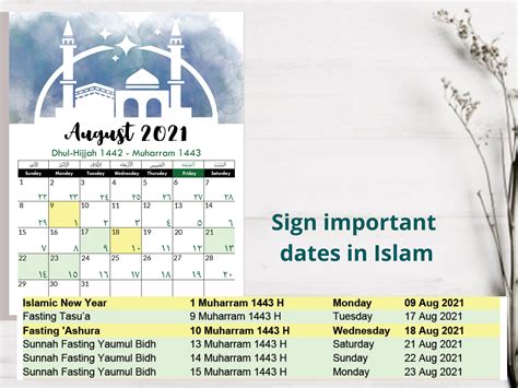Islamic Hijri Calendar 2021 1442 H 1443 H Etsy