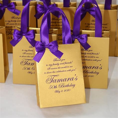 25 Purple And Gold Birthday Party Favor Bags With Satin Ribbon Handles
