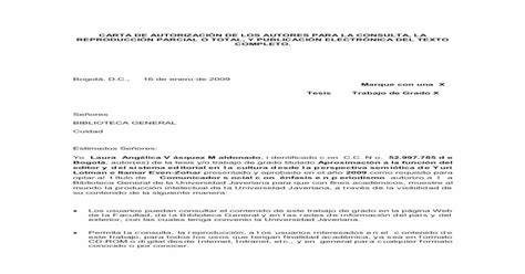 Carta De AutorizaciÓn De Los Autores Para La · 2009 06 18 · Carta De