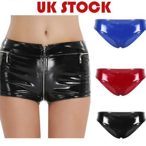 Uk Womens Sexy Wetlook Faux Leather Knickers Low Rise Bikini Briefs Underwear 1305 Picclick