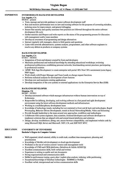 Make sure you choose the right resume format to suit your unique experience and life situation. Back-end Developer Resume Samples | Velvet Jobs