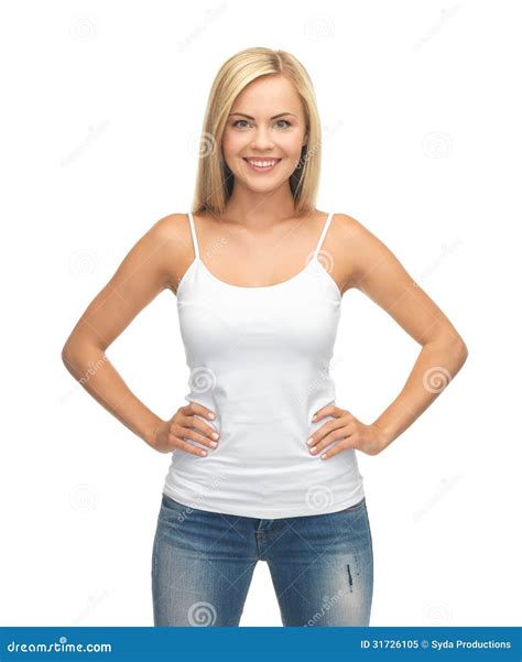 Woman In Blank White T Shirt Stock Image Image Of Casual Figure