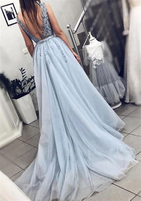 Mermaid V Neck Open Back Tulle Beaded Senior Prom Dress Sexy Evening Dress · Shedress · Online