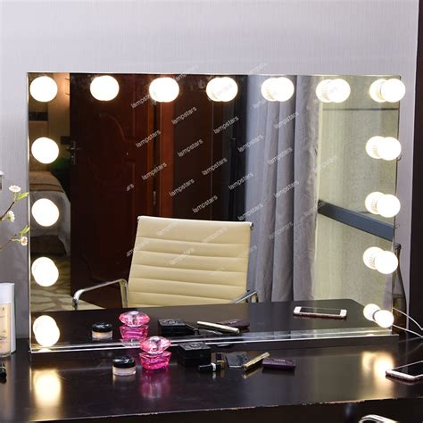 The frameless mirror measures 17x23x5 inches and sits on a white stand. Big Mirror with Lights,White Glass Top Fantasy Makeup ...