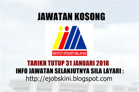 Jawatan Kosong Institut Integriti Malaysia Integriti 31 Januari 2018