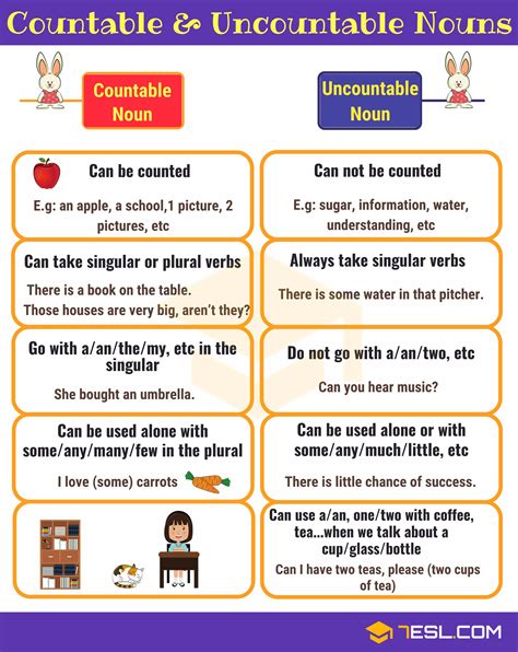 Countable And Uncountable Nouns 7 E S L