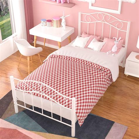 Mecor Twin Xl Curved Metal Bed Frame Princess White Platform Bed