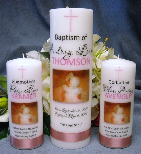 Baptism Christening Candle With God Parent Candles