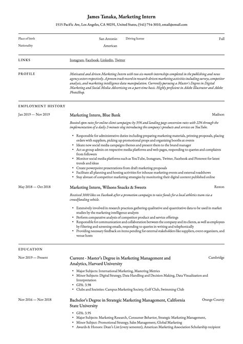 When applying for internships, it is less important that your previous work experience is directly related to the field you are applying for. Marketing Intern Resume & Writing Guide | +12 Resume ...