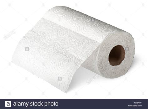 Roll White Paper Towels Horizontally Unrolled Isolated On White