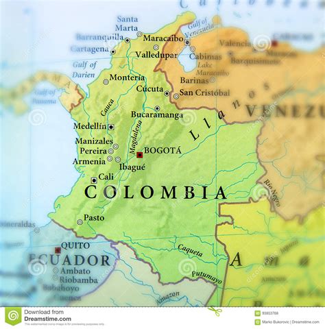 Mapa Geográfico De Los Países De Columbia Con Las Ciudades Importantes