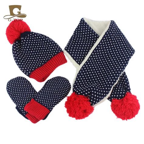 New Kids Children Knitted Hat Scarf Gloves 3pcs Winter Set For Boy And