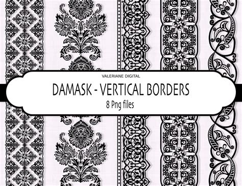 Vertical Borders In Black Damask Digital Borders Clipart