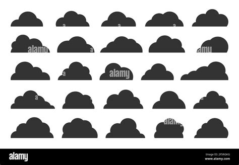 Abstract Black Flat Clouds Icon Set Isolated On White Different Shapes