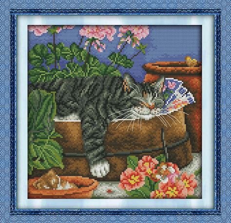 Sleeping Cat 2 Cross Stitch Kit Aida 14ct 11ct Count Printed Canvas