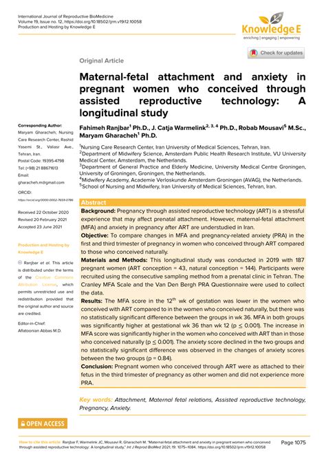 Pdf Maternal Fetal Attachment And Anxiety In Pregnant Women Who