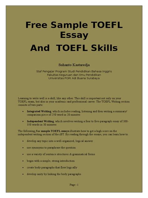 Free Sample Toefl Essays Pdf Test Of English As A Foreign Language