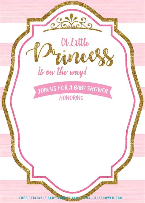 Free Pink And Gold Princess Baby Shower Invitation Templates Free