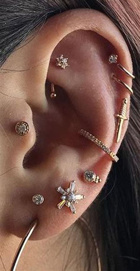 Cute Multiple Ear Piercing Ideas For Women Flower Rook Jewelry Conch