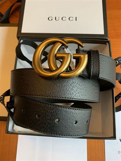 New Authentic Gucci Black Leather Belt With Double G Gold Buckle Now