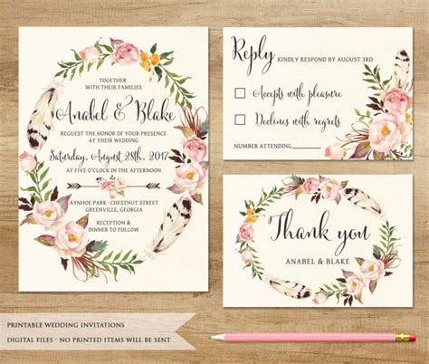 Free Boho Wedding Invitation Templates Printable Templates
