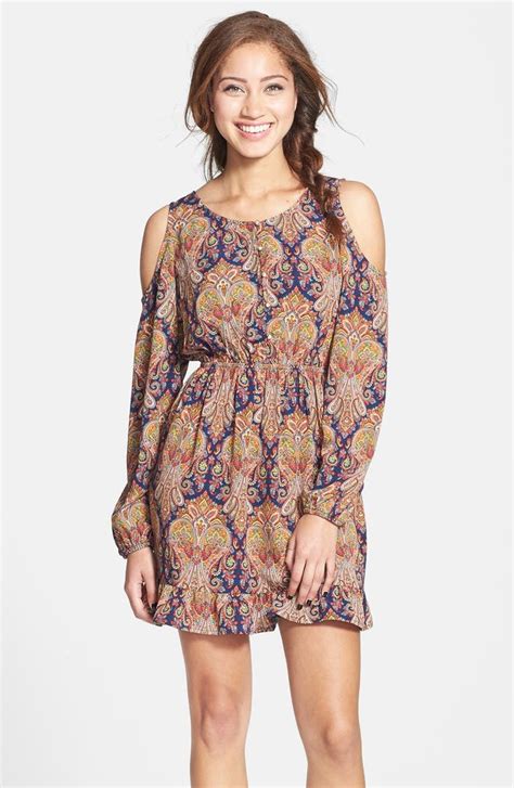 One Clothing Paisley Print Cold Shoulder Dress Juniors Nordstrom