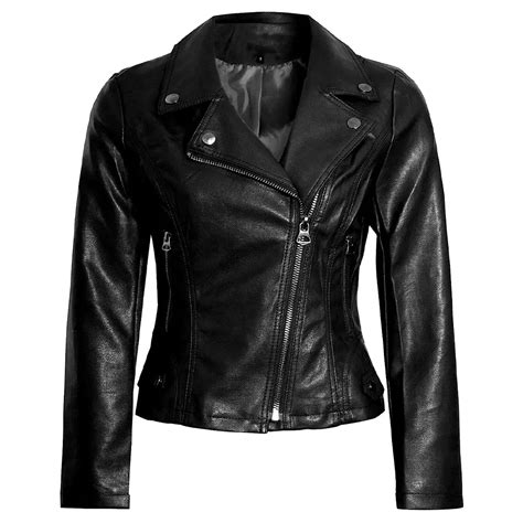 women s infinity biker black faux leather jacket