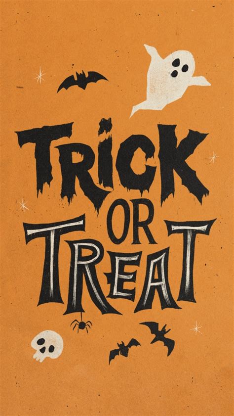 Free Art Vintage Trick Or Treat Halloween Poster With Ghosts Bats