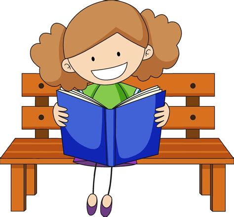 Cute Girl Reading Book Doodle Cartoon Character 2046754 Vector Art At