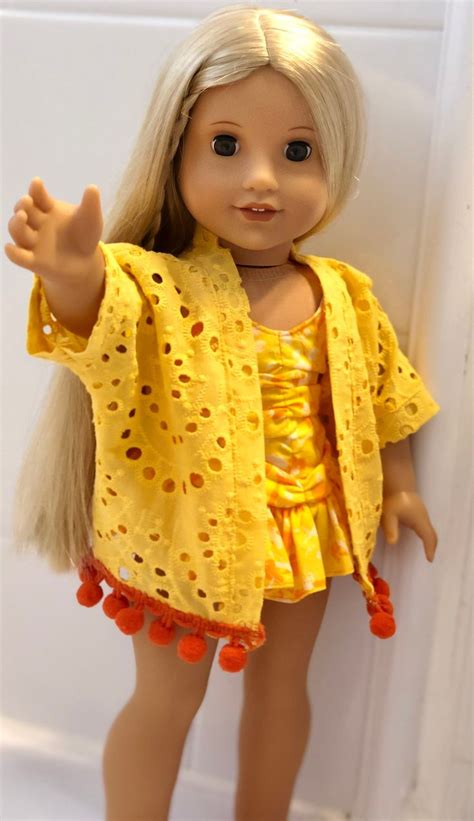 18 inch doll clothes retro 1970s 1 piece swimsuit and beach etsy doll clothes american girl
