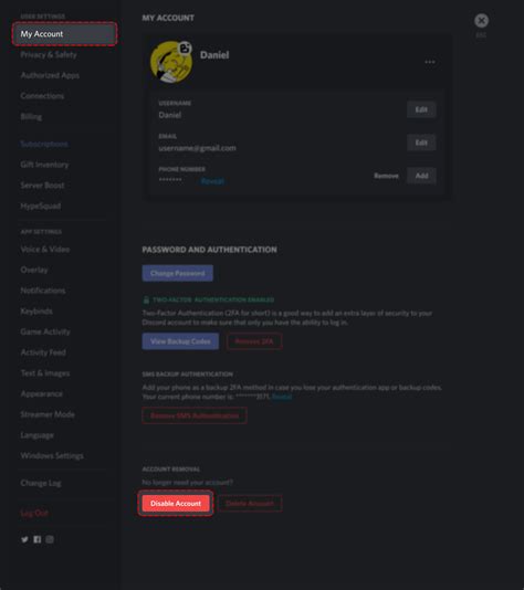 How Do I Disable My Account Discord