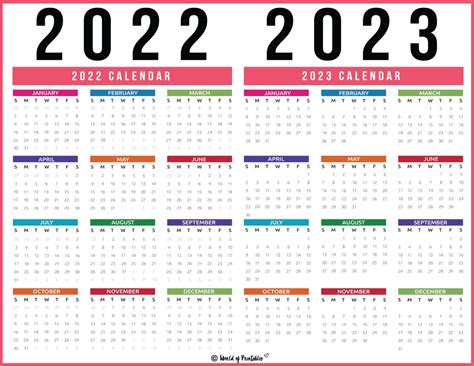 2022 2023 Calendar Free Printables World Of Printables