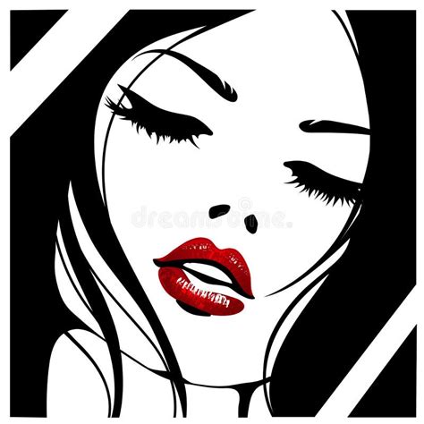 Womans Face With Red Lips Vector Portrait Isolated On White Background Stock Vector