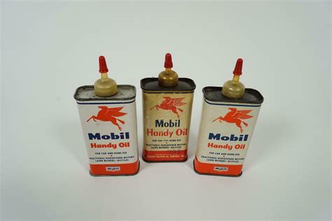 Lot Of Three 1950s Mobil Oil Handy Oilers With Pegasus Logo