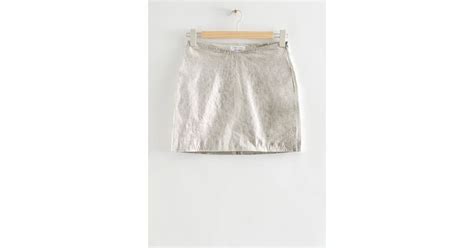 And Other Stories Metallic Leather Mini Skirt In Gray Lyst
