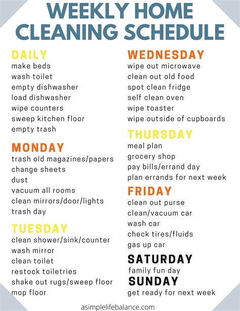 Weekly Home Cleaning Printable Schedule Etsy