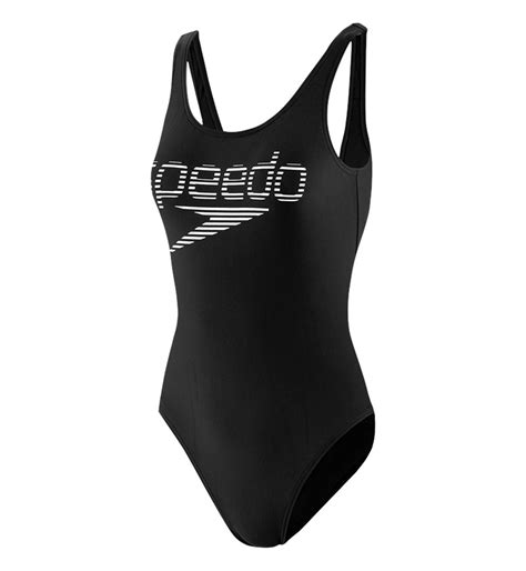 Speedo Summer Stripe Logo Deep U Back Swimsuit Badeanzug Damen