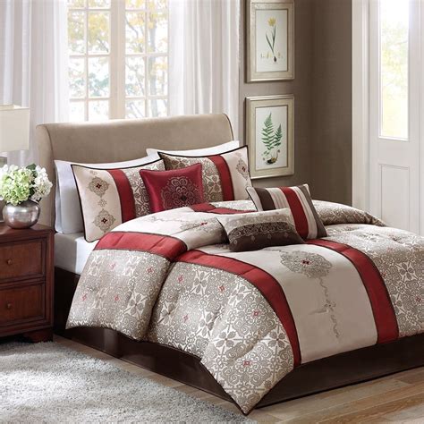 What better way to showcase your personality than to select a bedroom set? New Queen Size Donovan 7 Piece Jacquard Comforter Set Red ...
