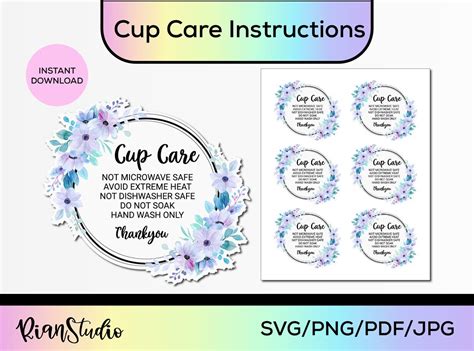 Floral Cup Care Instructions Card Printable Floral Care Card Etsy