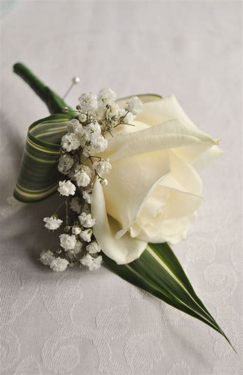 Rose And Gypsophilia Buttonhole Ivory Wedding Flowers Gypsophila