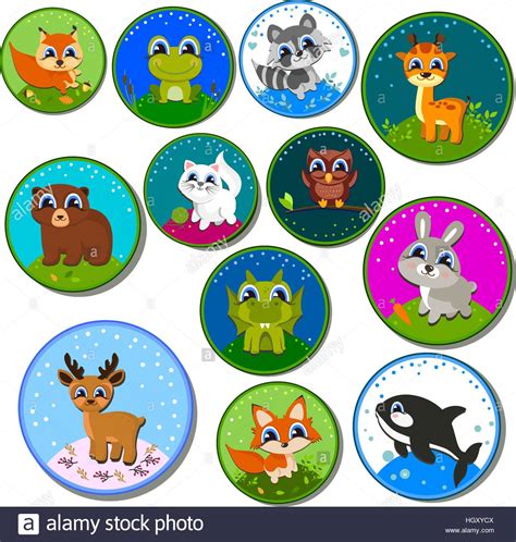 Set Of Stickers With Animals Vector Illustration Stock