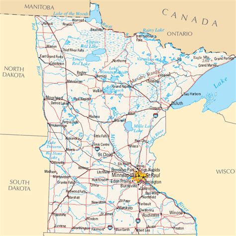 The Map Of Minnesota State Free Printable Maps