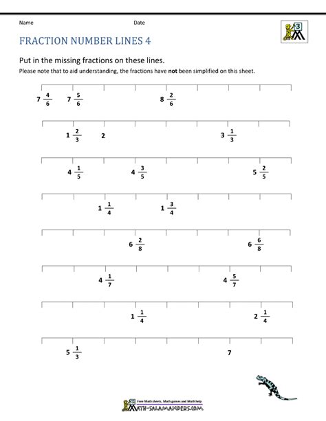 Fraction And Decimal Number Line Worksheet