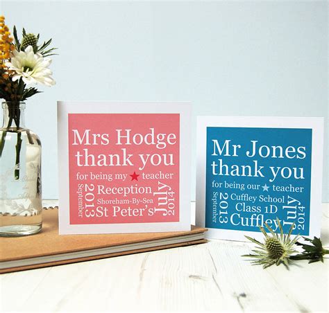 Personalised Thank You Teacher Card By Spotty N Stripy