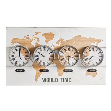 World Map Time Zones Clock Wall Art